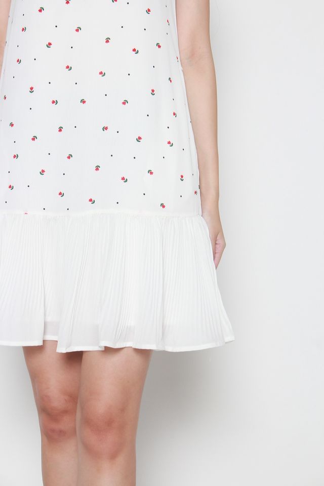 Azaria Floral Pleated Dress in White