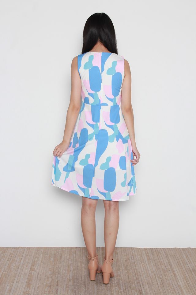 Permelia Abstract Print Slit Neckline A Line Dress