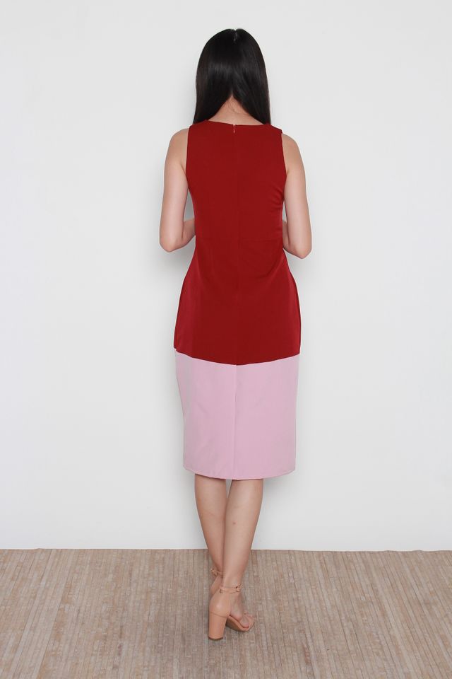 Austyn Colorblock Midi Dress in Red