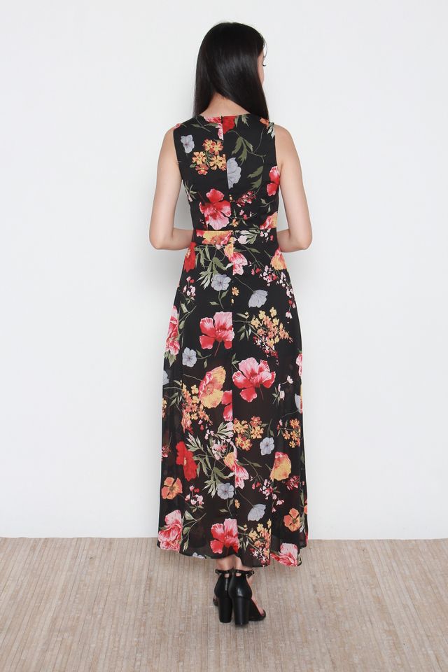 Leain Floral Maxi Dress in Black
