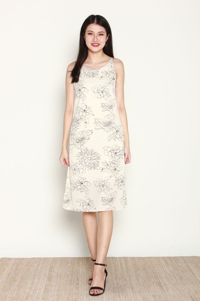 Variel Halter Floral Slit Dress in White