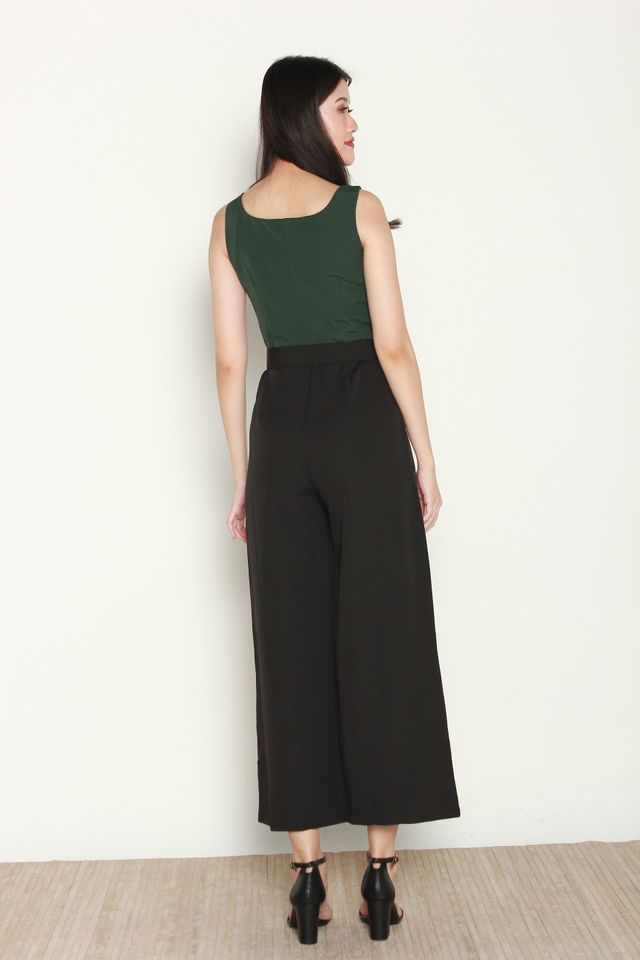 Danessa Two Tone Front Zip Jumpsuit in Forest Green/Black