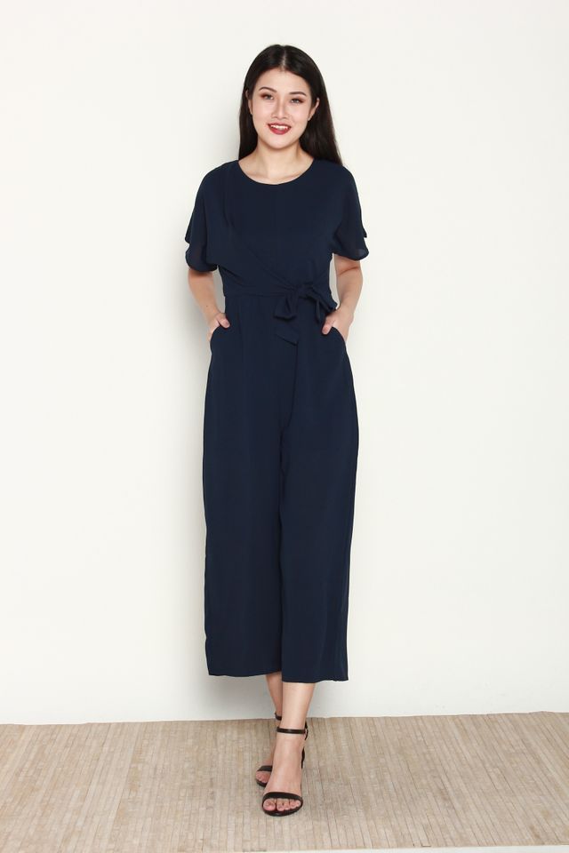 Vaness Basic Side Tie Jumpsuit in Navy Blue