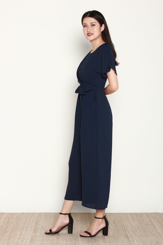Vaness Basic Side Tie Jumpsuit in Navy Blue
