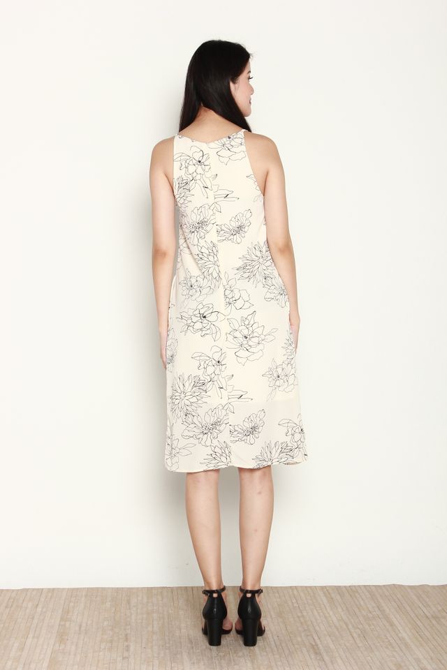 Variel Halter Floral Slit Dress in White