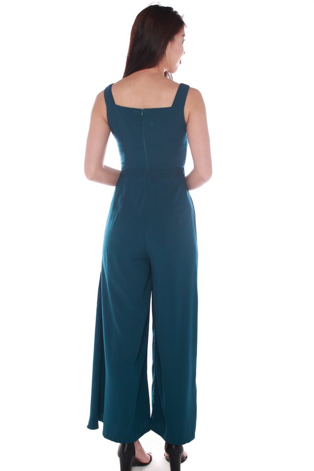 Tessa Ruffled Jumpsuit in Forest Green