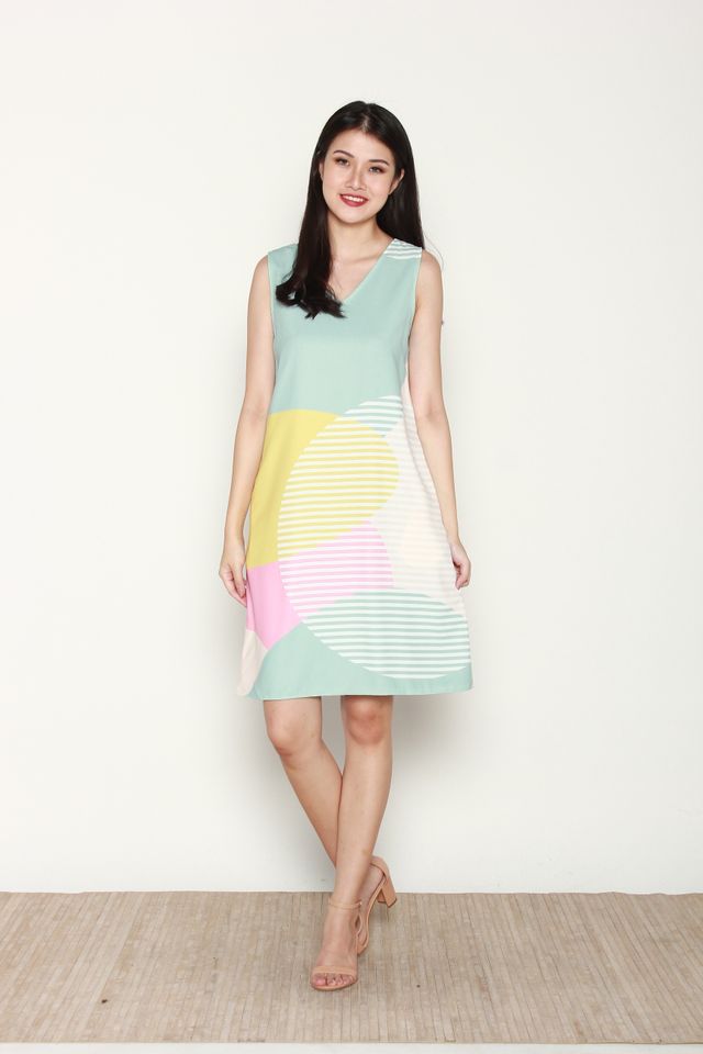 Phylis Reversible Abstract Midi Two-ways Dress in Yellow