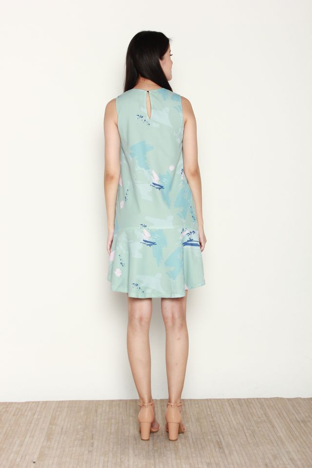 Tilly Reversible Abstract Hi-Low Dress in Mint