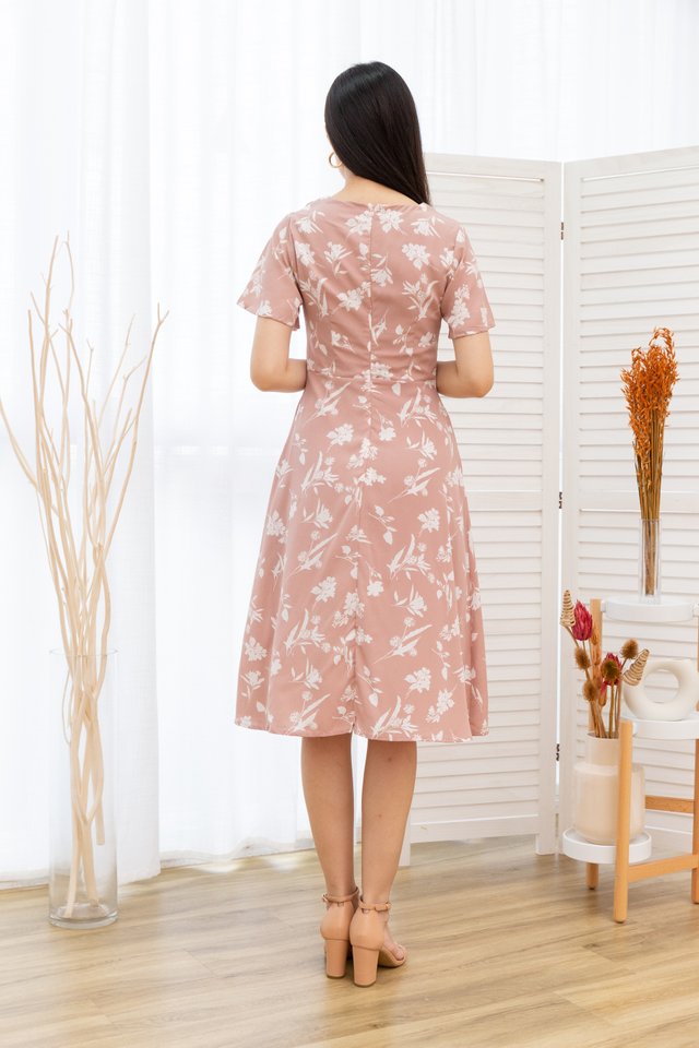 Rachele Floral Button Front Midi Dress in Pink