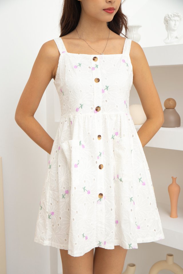 Amira Eyelet Embroidery Dress in Lilac