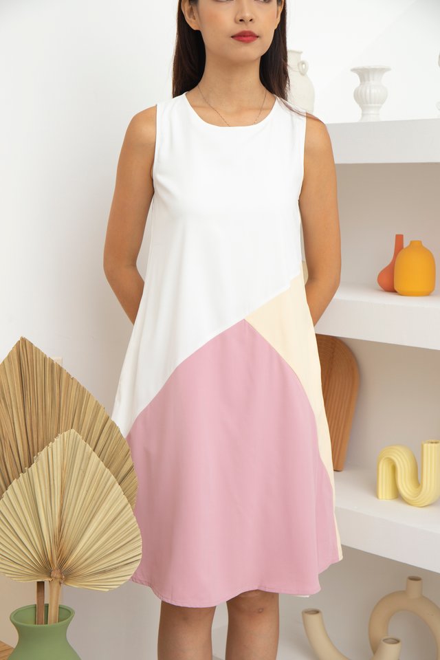 Ginevra Colourblock Reversible Dress in Cream Dairy