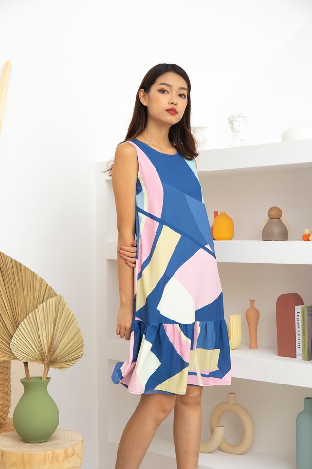 Ginevra Colourblock Reversible Dress with Mask in Blush Blue