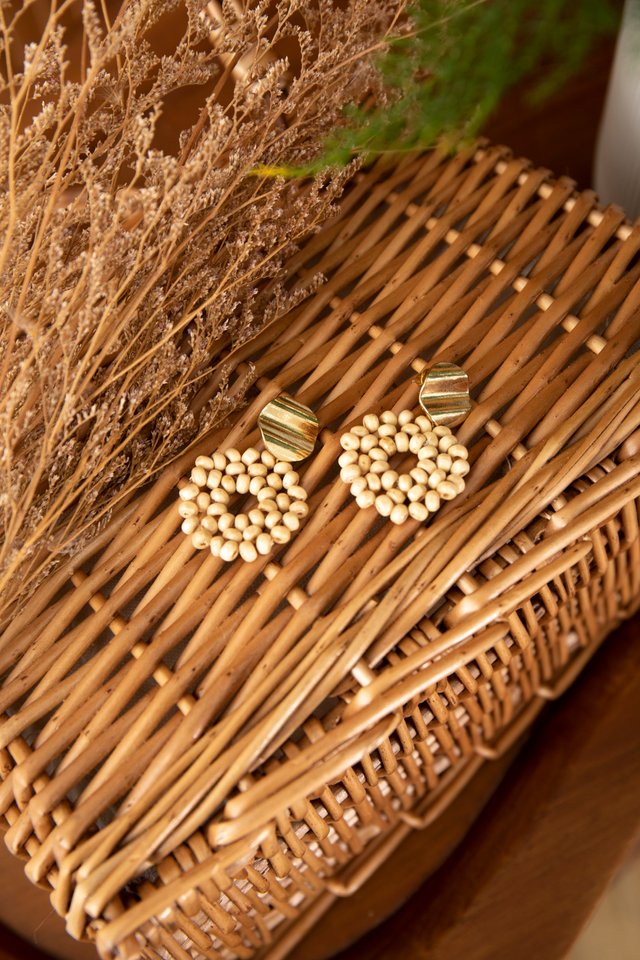 Handmade Geometric Rattan Wooden Beaded Earrings