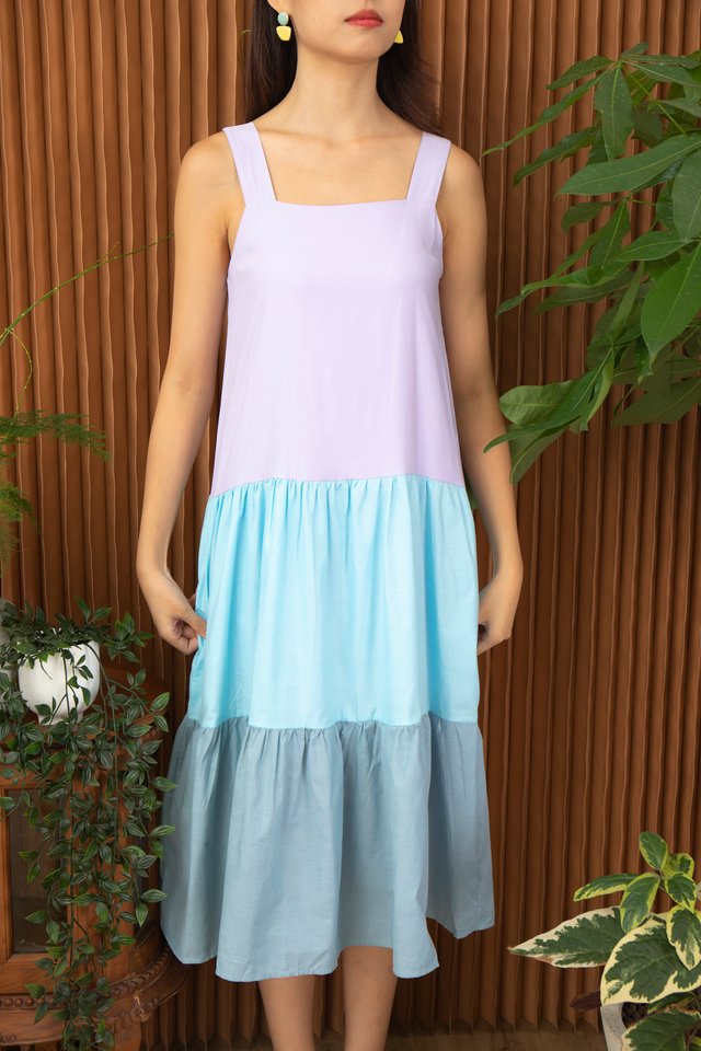Gisela 3-tier Colourblock Dress in Lilac