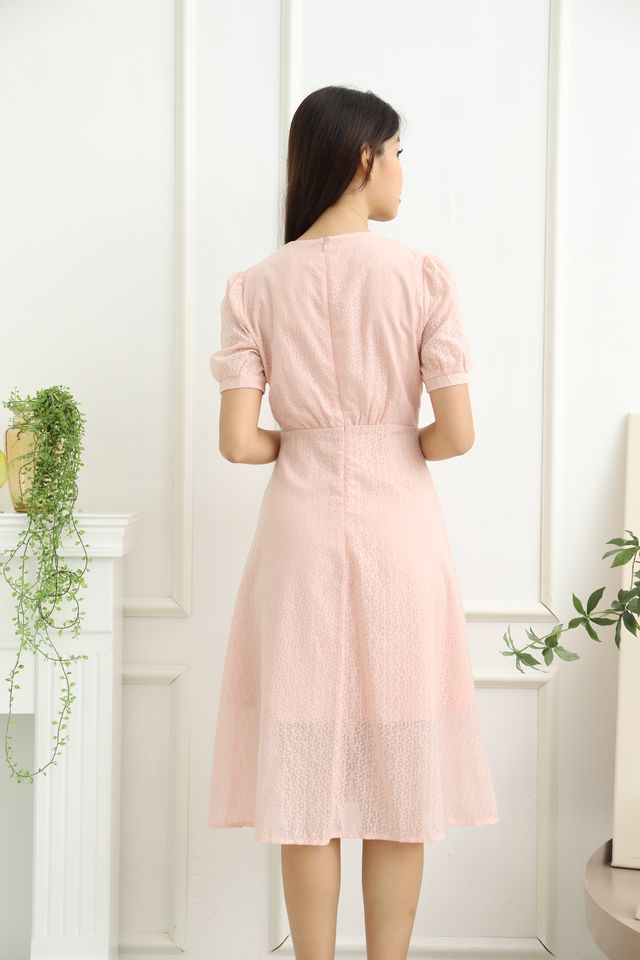 Luisa Front Button Down Sleeved Midi Dress in Pink