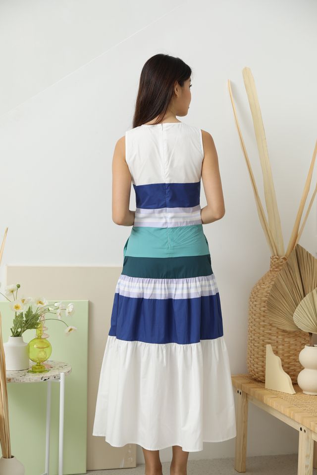 Suzette Multi Tone Maxi Dress in Blue
