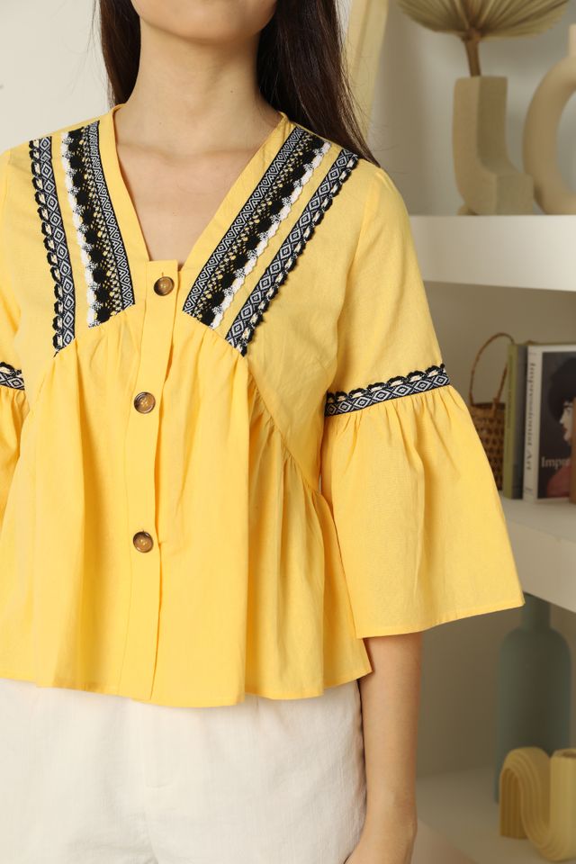 Fayette Boho Sleeved Top in Yellow