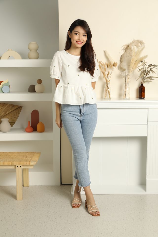 Marigold Two-Way Embroidered Blouse in White
