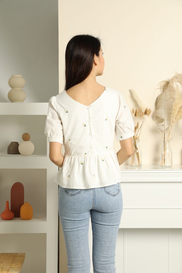 Marigold Two-Way Embroidered Blouse in White