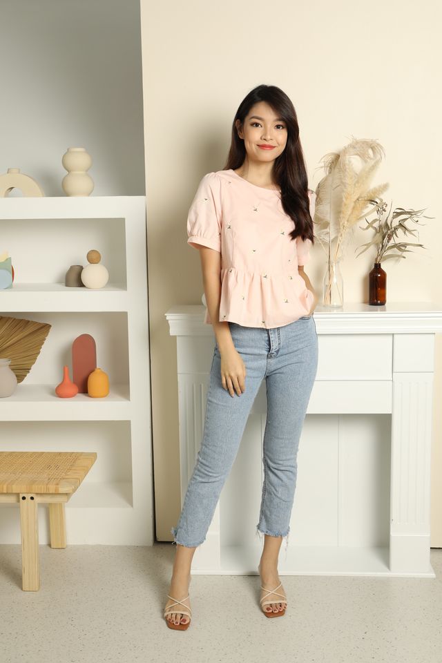 Marigold Two-Way Embroidered Blouse in Pink