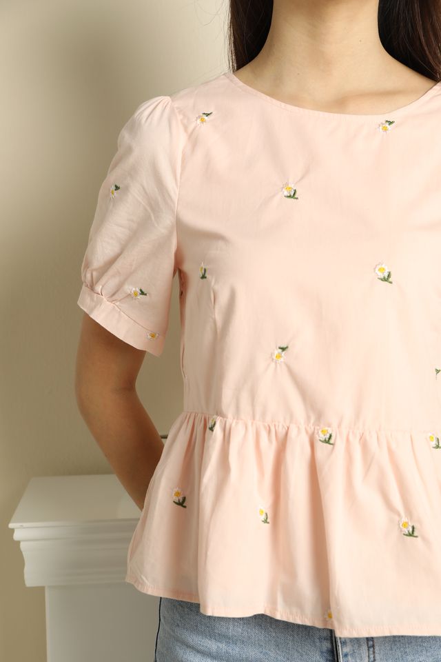 Marigold Two-Way Embroidered Blouse in Pink