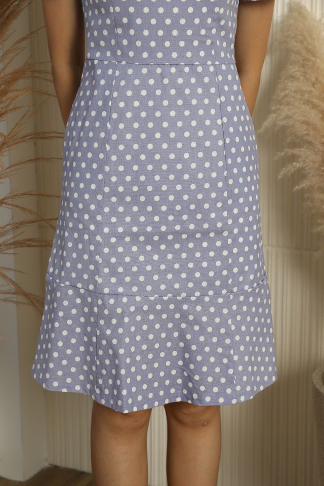 Briony Polka Dots Ruffle Hem A-line Dress in Blue