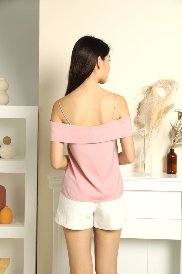 Ayla Cold Shoulder Spaghetti Strap Top in Pink