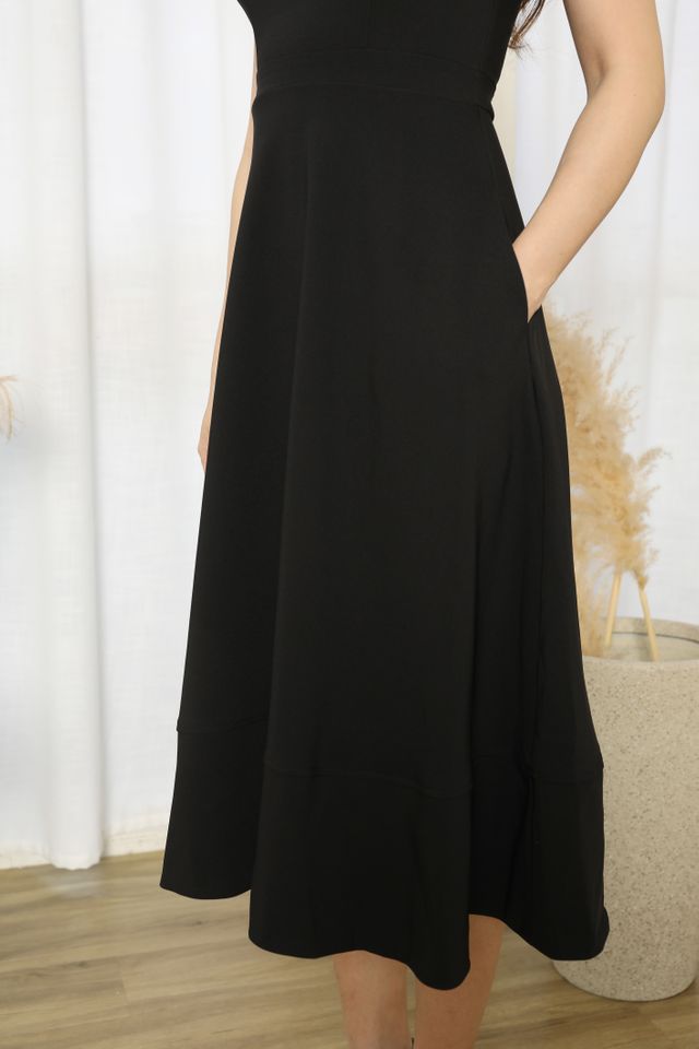 Mariah Buckle Detail Strap Prom Midi Dress in Black