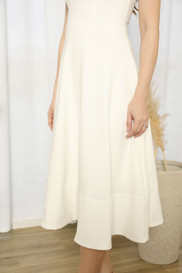 Mariah Buckle Detail Strap Prom Midi Dress in White